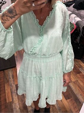 Peach Love California Mint Ruffle Wrap Mini Dress